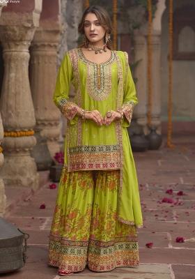 Green Embroidered Silk Salwar Kameez With Dupatta