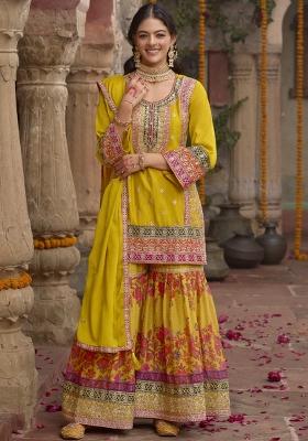 Yellow Embroidered Silk Salwar Kameez With Dupatta