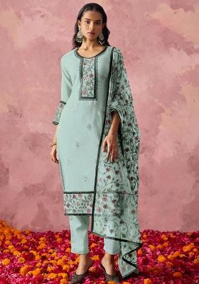 Blue Printed Georgette Pakistani Suit Set