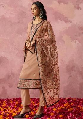 Orange Embroidered Georgette Pakistani Suit Set