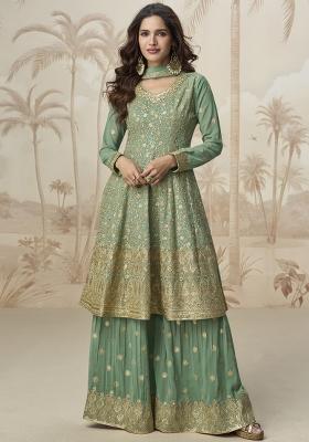 Green Embroidered Georgette Salwar Kameez With Dupatta