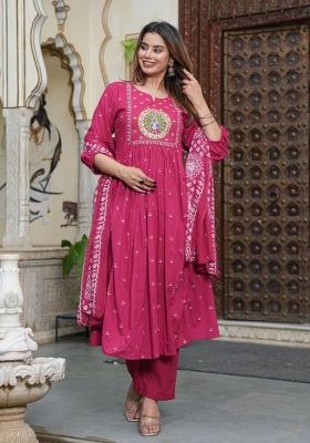 Pink Embroidered Cotton Salwar Kameez With Dupatta