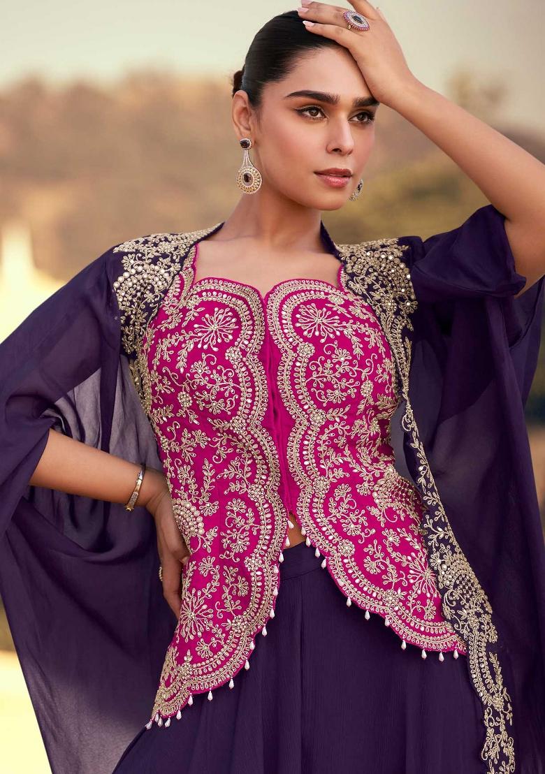 Pink Embroidered Silk Salwar Kameez With Dupatta - Indya