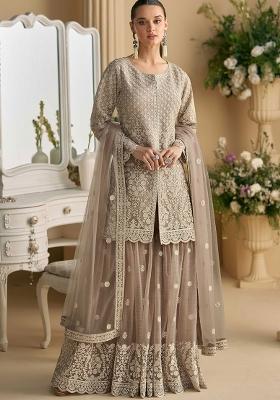 Grey Embroidered Georgette Salwar Kameez With Dupatta