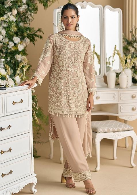 Purple Embroidered Georgette Pakistani Suit Set