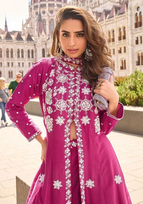 Pink Embroidered Silk Anarkali Set