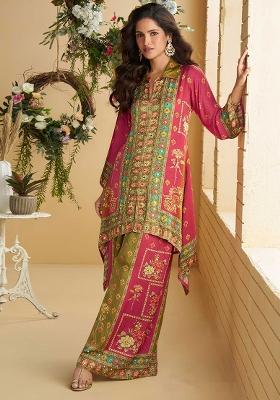 Multi Color Embroidered Silk Salwar Kameez