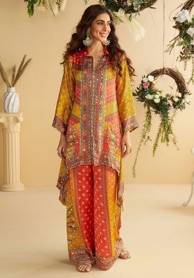 Multi Color Embroidered Silk Salwar Kameez