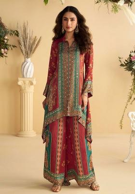 Multi Color Embroidered Silk Salwar Kameez