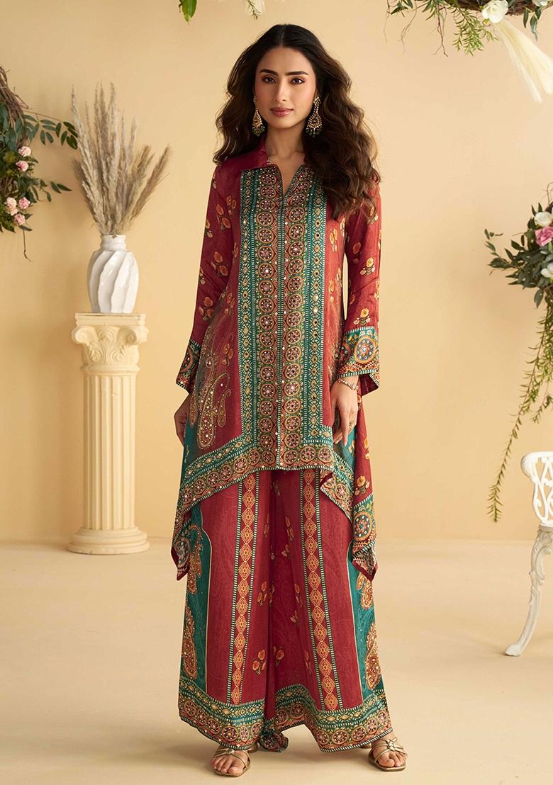 Multi Color Embroidered Silk Salwar Kameez