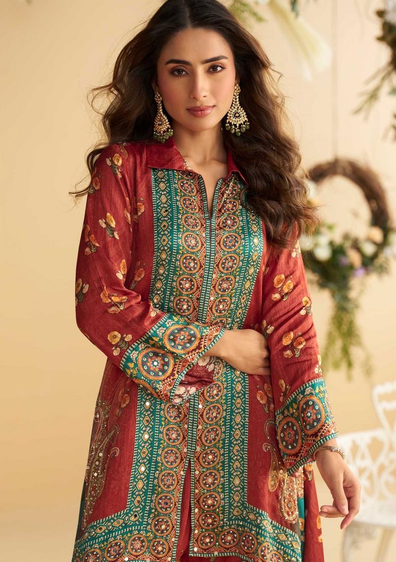 Multi Color Embroidered Silk Salwar Kameez