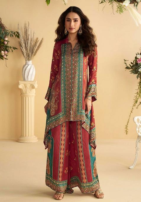 Multi Color Embroidered Silk Salwar Kameez