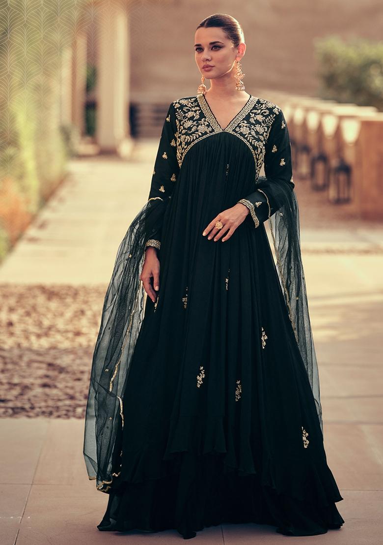 Black Embroidered Silk Salwar Kameez