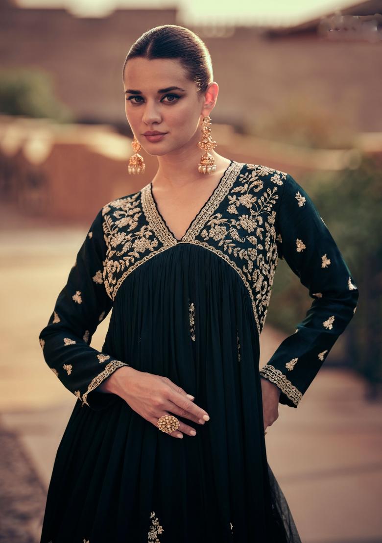 Black Embroidered Silk Salwar Kameez