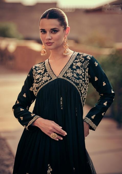 Black Embroidered Silk Salwar Kameez