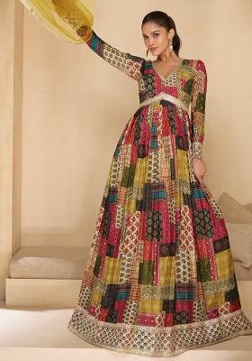 Multi Color Embroidered Georgette Salwar Kameez