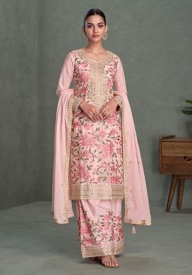 Pink Embroidered Silk Salwar Kameez With Dupatta