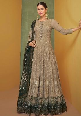 Grey Embroidered Georgette Salwar Kameez With Dupatta