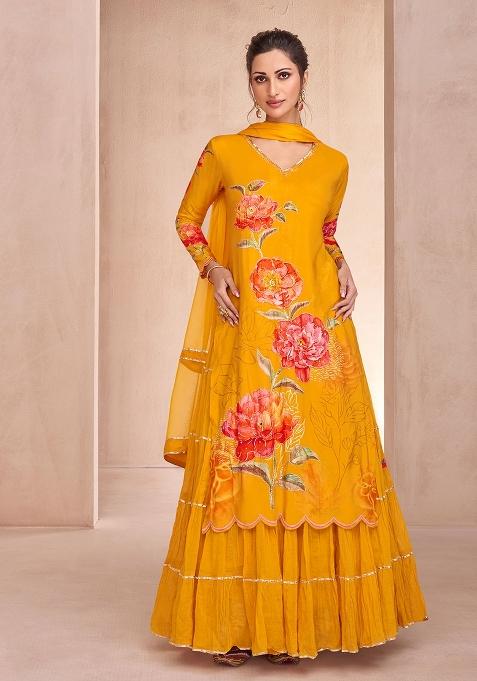 Yellow Embroidered Muslin Salwar Kameez