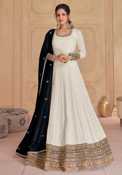 White Embroidered Georgette Salwar Kameez