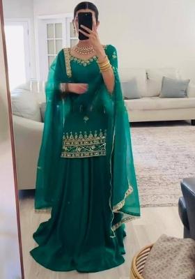Green Embroidery Chinon Salwar Kameez With Dupatta