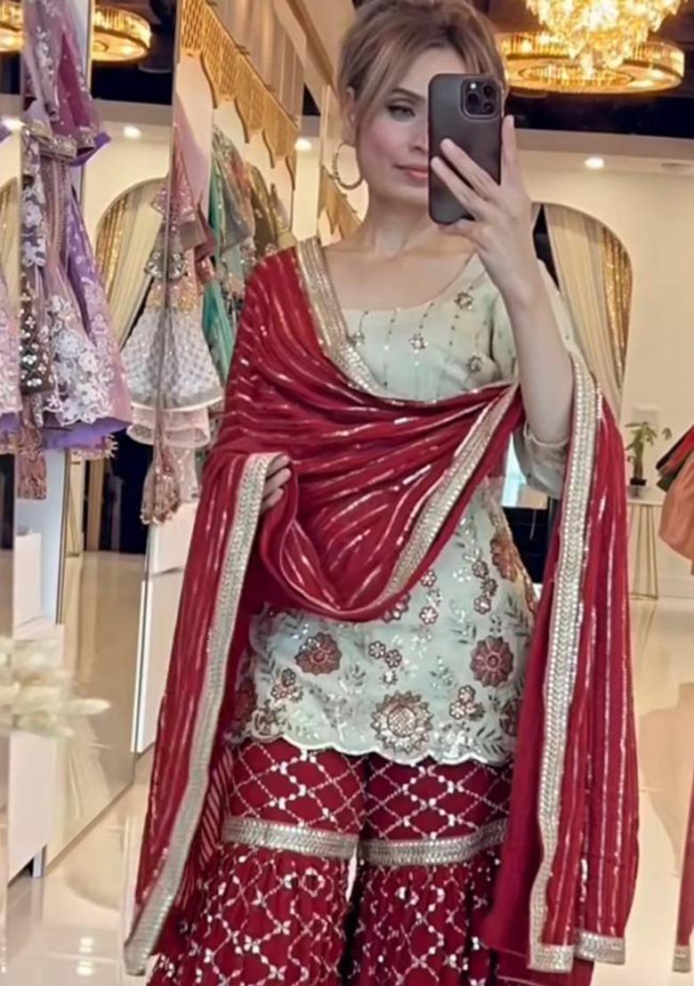 Maroon Embroidery Cotton Salwar Kameez With Dupatta - Indya