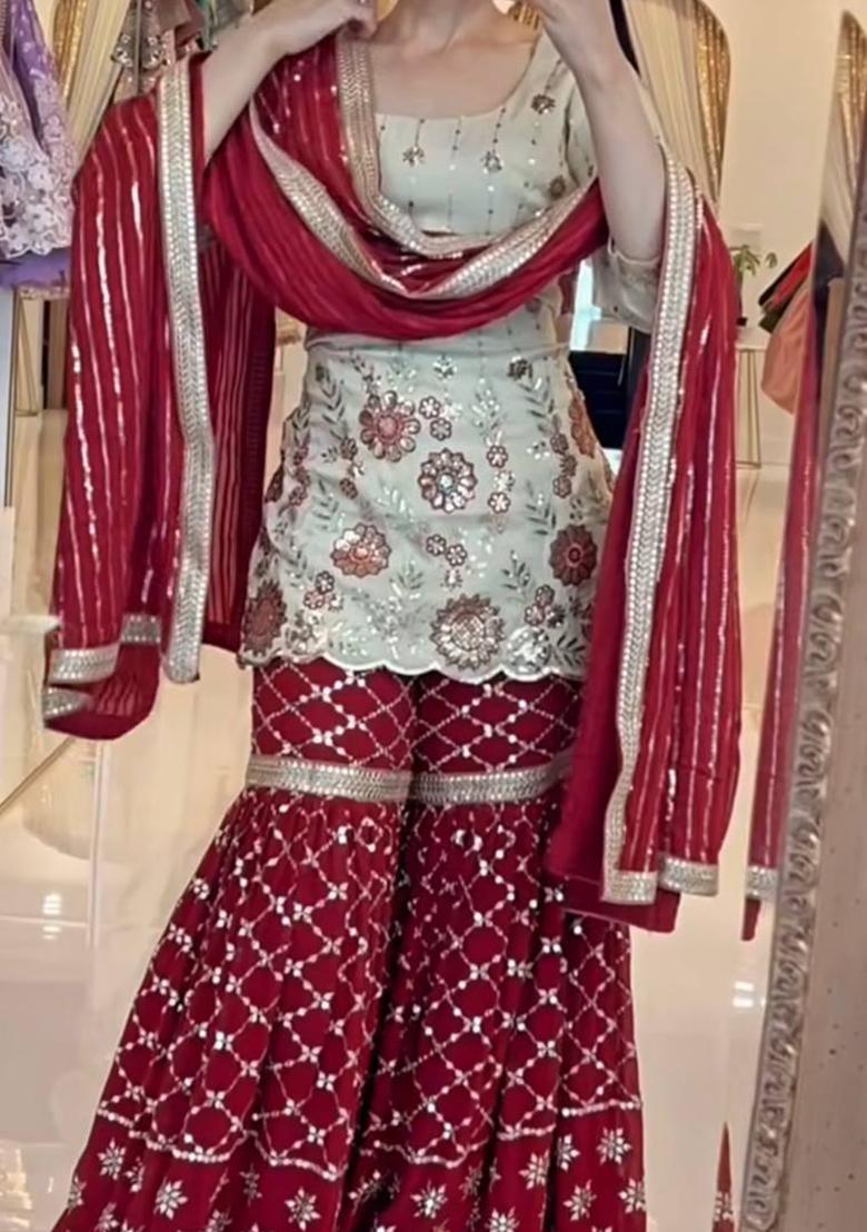 Maroon Embroidery Cotton Salwar Kameez With Dupatta - Indya