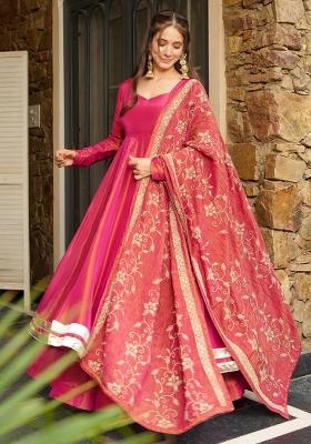 Pink Embroidery Silk Salwar Kameez With Dupatta