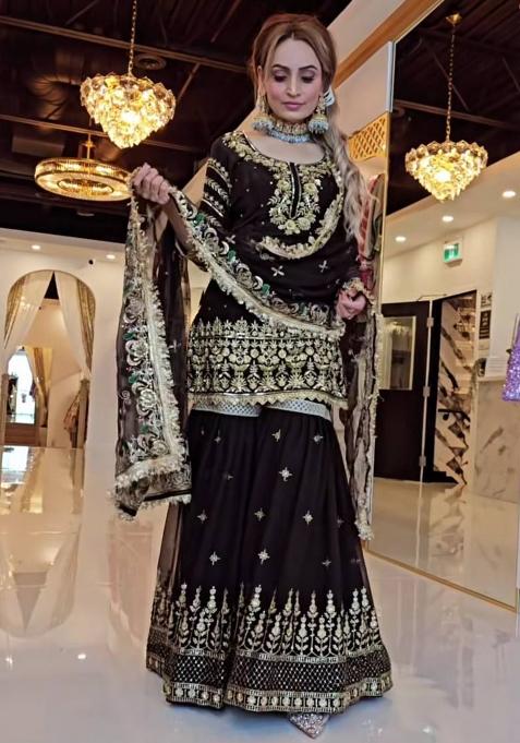 Black Embroidery Georgette Salwar Kameez With Dupatta