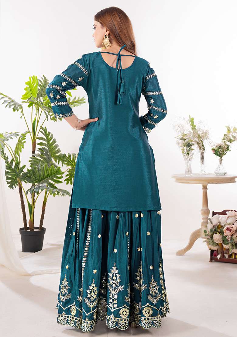 Rama Green Embroidery Chinon Salwar Kameez With Dupatta - Indya