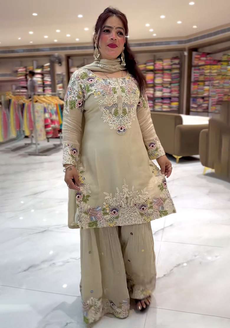 Pista Embroidered Blended Sharara Set - Indya