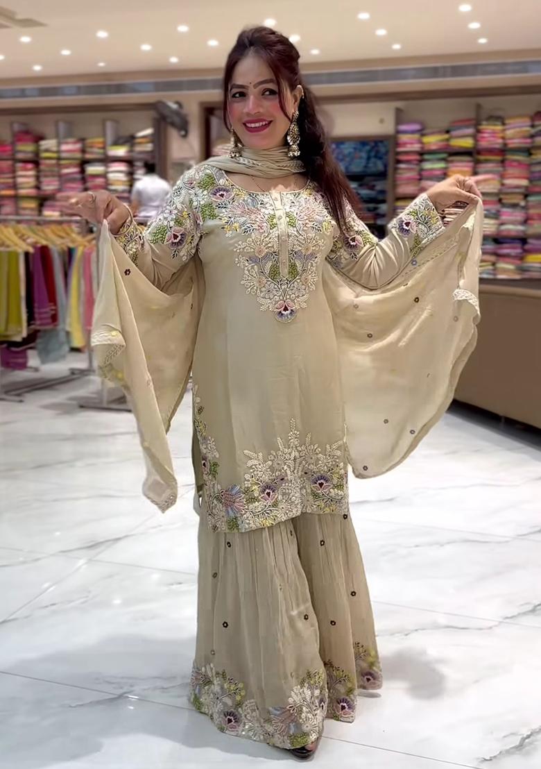 Pista Embroidery Blended Salwar Kameez With Dupatta - Indya