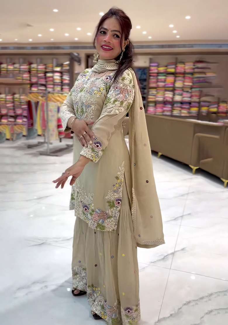 Pista Embroidered Blended Sharara Set - Indya