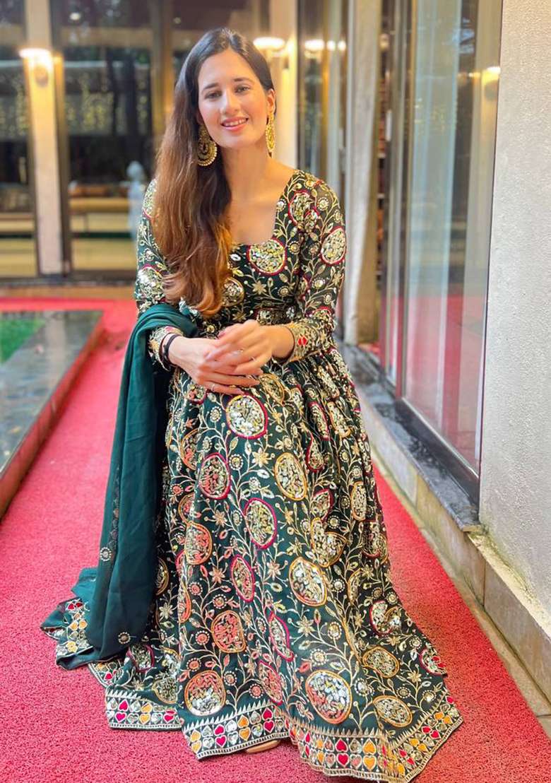 Multi Embroidered Georgette Anarkali Set - Indya
