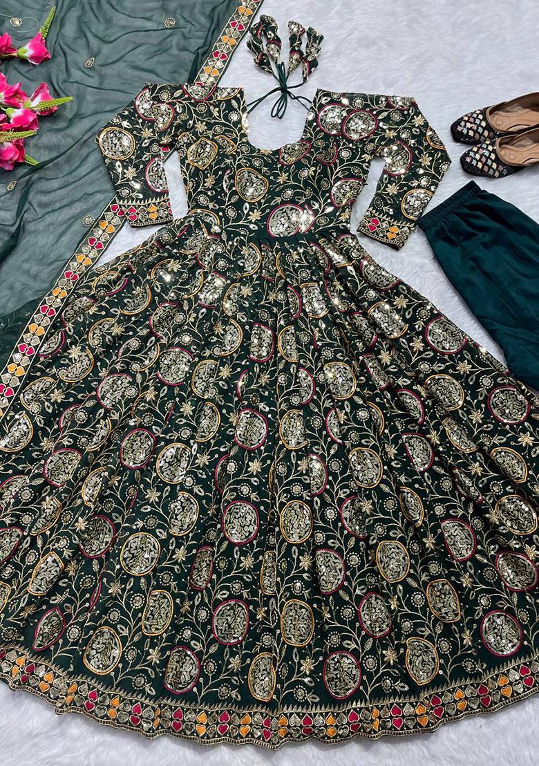 Multi Embroidery Georgette Salwar Kameez With Dupatta - Indya