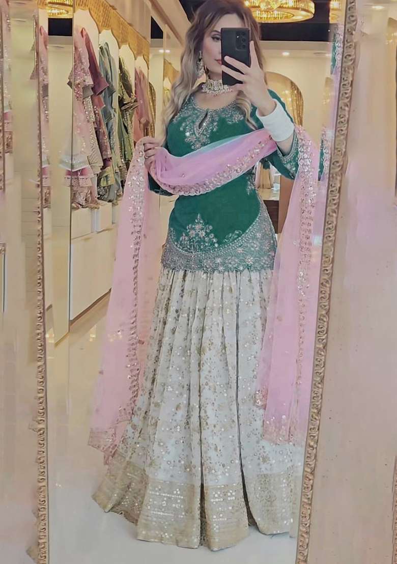 Multi Embroidered Chinon Sharara Set - Indya