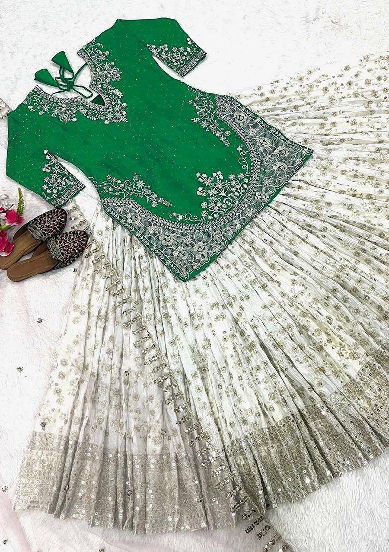 Multi Embroidery Chinon Salwar Kameez With Dupatta - Indya