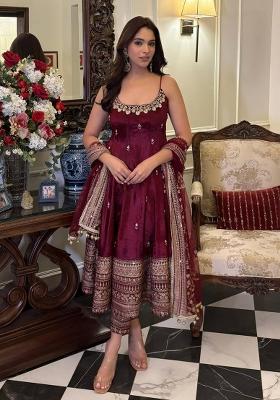 Maroon Embroidery Silk Salwar Kameez With Dupatta
