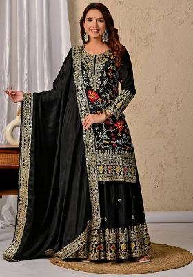 Black Embroidery Chinon Salwar Kameez With Dupatta