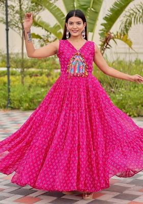 Magenta Embroidered Georgette Gown