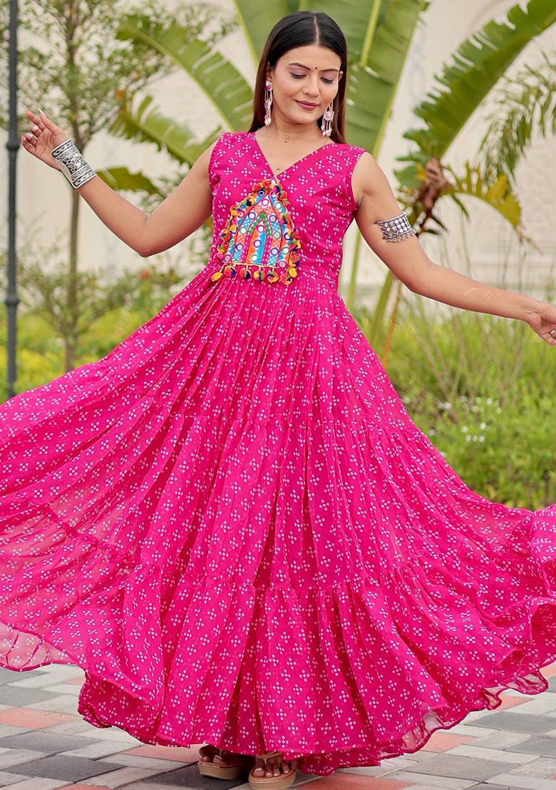 Magenta Embroidered Georgette Gown - Indya