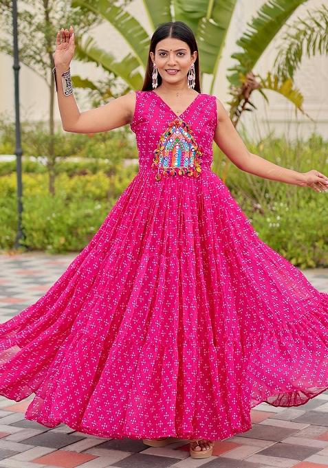 Magenta Embroidered Georgette Gown