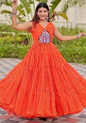 Orange Embroidered Georgette Gown
