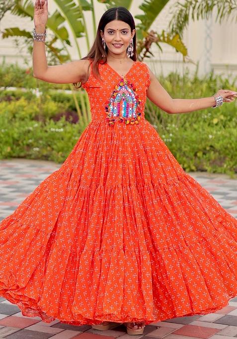 Orange Embroidered Georgette Gown