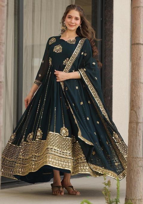 Rama Embroidered Silk / Georgette Gown
