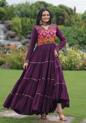 Wine Embroidered Rayon Gown