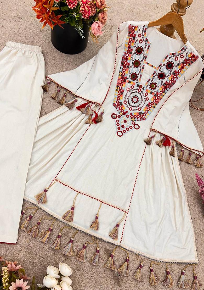 White Embroidered Cotton Kurta set