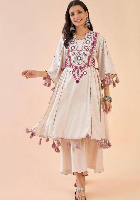 White Embroidered Cotton Kurta set