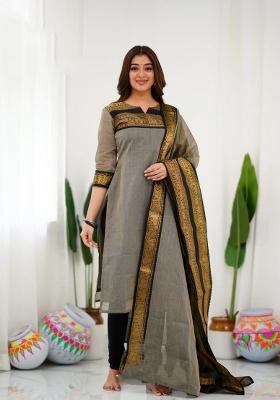 Cream Printed Cotton Kurta with dupatta