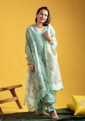 Pista Embroidered Silk Kurta Set